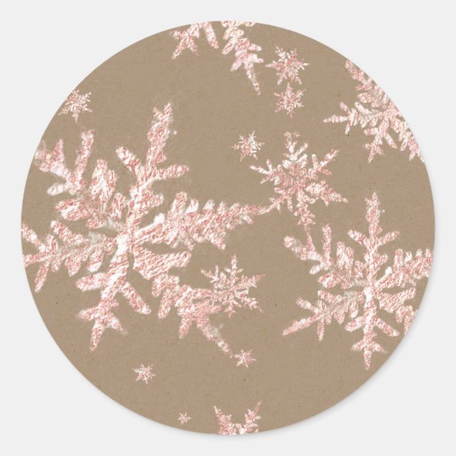 Sticker Rond Flèches de neige en or rose pâle Rustique Kraft Br (Devant)