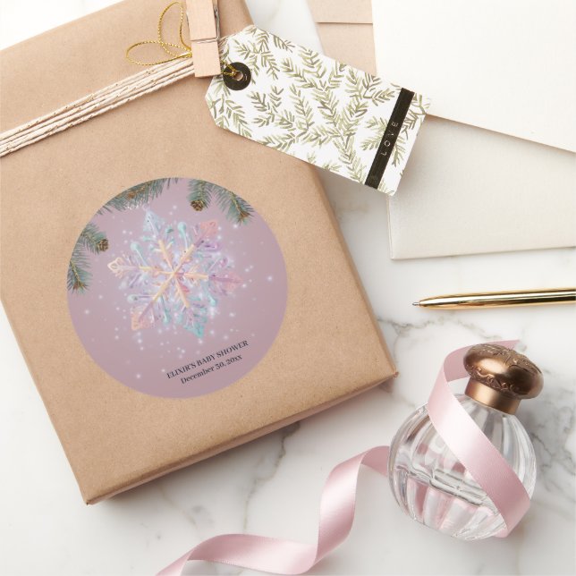 Sticker Rond Flèches de neige violette d'hiver moderne Baby sho (Cadeaux)