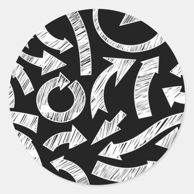 Sticker Rond Flèches griffées noir et blanc (Devant)