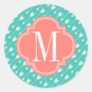 Sticker Rond Flèches tribales Girly de turquoise et de corail