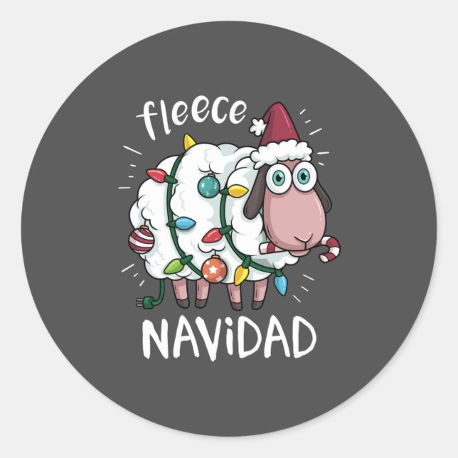 Sticker Rond Fleece Feliz Navidad Funny Cute Sheep Noël (Devant)