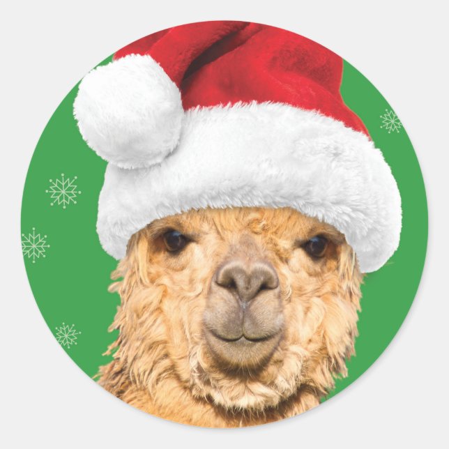 Sticker Rond Fleece Navidad Christmas Llama avec Santa Hat (Devant)