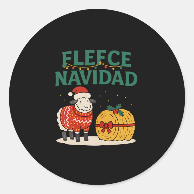Sticker Rond Fleece Navidad Ferme Noël Sheep Vacances Graphi (Devant)