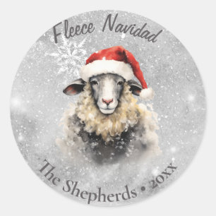 Sticker Rond Fleece Navidad Sheep Snowy Noël