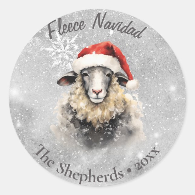 Sticker Rond Fleece Navidad Sheep Snowy Noël (Devant)