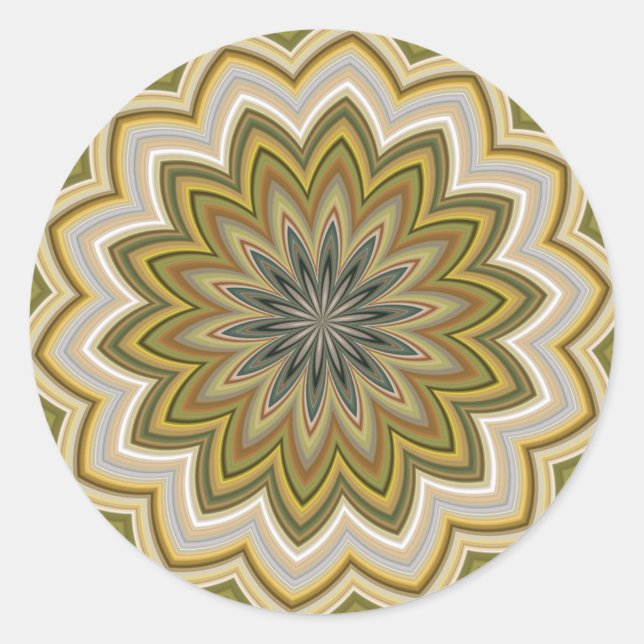 Sticker Rond Fleur Abstraite Vert Et Beige (Devant)