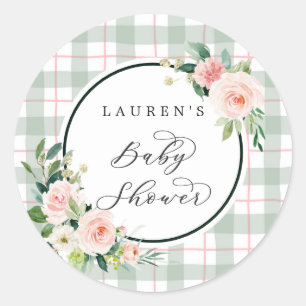 Sticker Rond Fleur aquarelle   Baby shower Pastel Plaid
