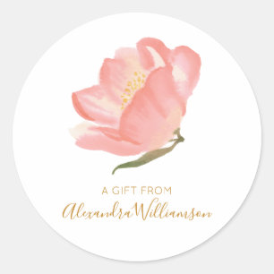 Sticker Rond Fleur Aquarelle Blush Personnalisé Un Cadeau De
