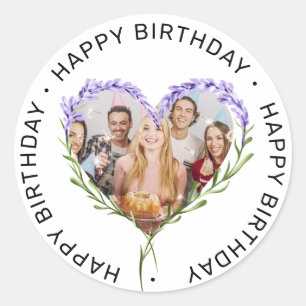 Sticker Rond Fleur aquarelle Joyeux Anniversaire Photo personna