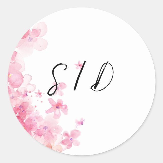 Sticker Rond Fleur aquarelle rose  (Devant)