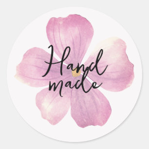 Sticker Rond Fleur aquarelle violette faite main