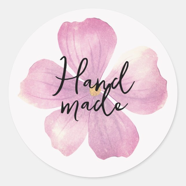 Sticker Rond Fleur aquarelle violette faite main (Devant)