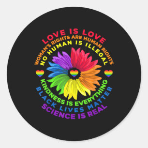 Sticker Rond Fleur Arc-en-ciel Droits humains LGBT L'amour est