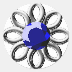 Sticker Rond Fleur argentée en pierre bleue