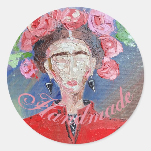 Sticker Rond Fleur artisanale ou Merci Frida Kahlo (Devant)