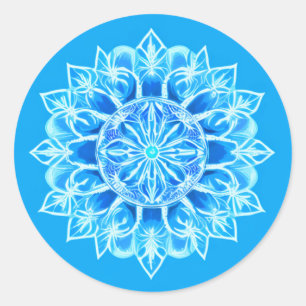 Sticker Rond Fleur Batik Mandala en Turquoise