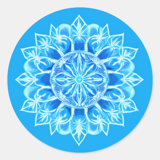 Sticker Rond Fleur Batik Mandala en Turquoise (Devant)