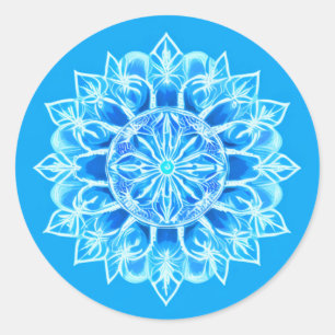 Sticker Rond Fleur Batik Mandala en Turquoise