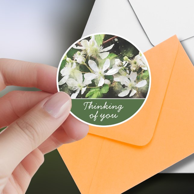 Sticker Rond Fleur Blanche Simple Aquarelle Pensée pour Toi (Life's moments can be unpredictable. Be prepared to support a friend through good times and bad.)