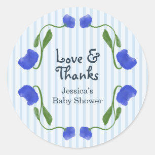 Sticker Rond Fleur Bleu Mignon Amour et Remerciements Baby Show