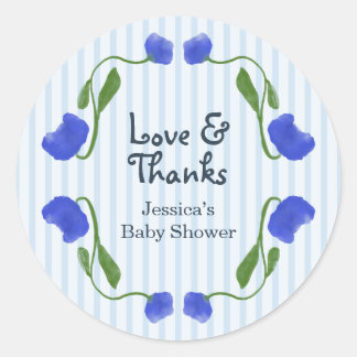 Sticker Rond Fleur Bleu Mignon Amour et Remerciements Baby Show