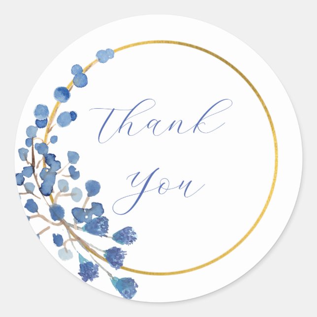 Sticker Rond Fleur bleu romantique (Devant)
