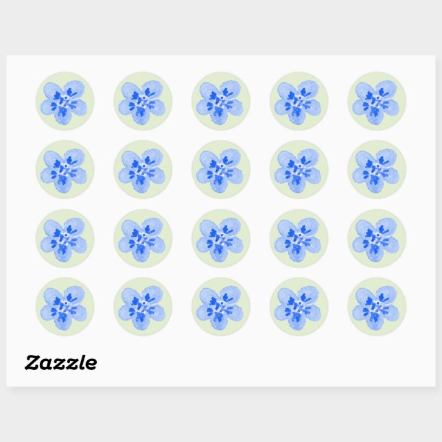 Sticker Rond Fleur bleue aquarelle (Feuille)