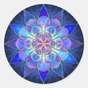 Sticker Rond Fleur bleue Mandala Fractal