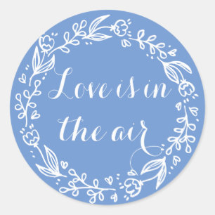 Sticker Rond Fleur Bleuet Bleu & Blanc Amour Fleur De Mariage