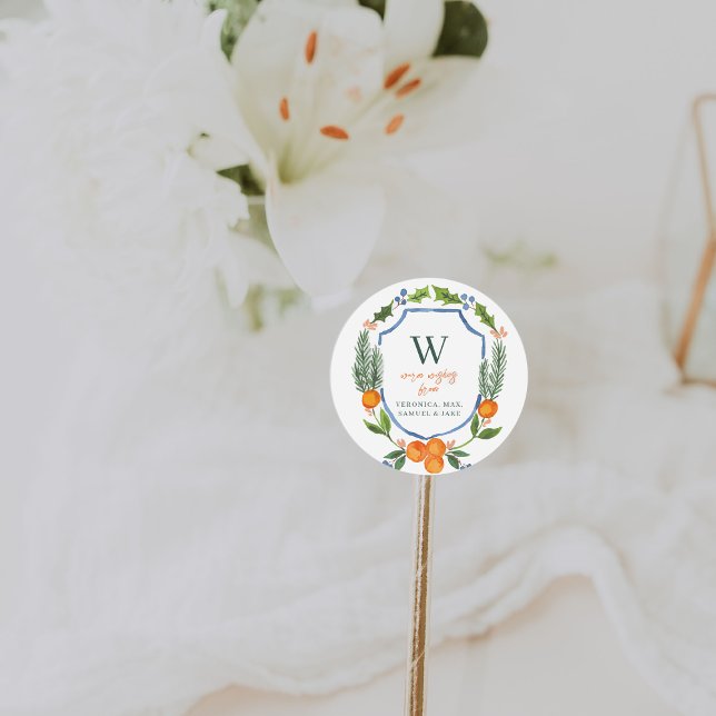Sticker Rond Fleur botanique d'agrumes de Noël | Vacances  (Créateur téléchargé)