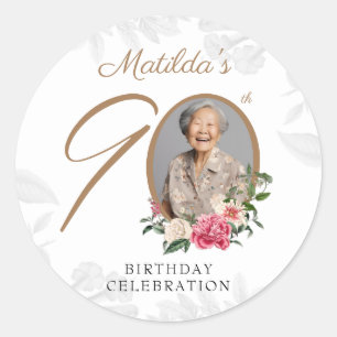 Sticker Rond Fleur Botanique Photo Personnalisé 90e Anniversair