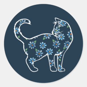 Sticker Rond Fleur Chat Blue Daisy Chats