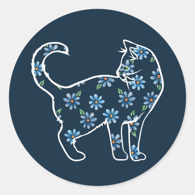 Sticker Rond Fleur Chat Blue Daisy Chats (Devant)