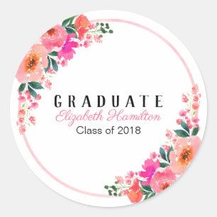 Sticker Rond Fleur Chic Florale Aquarelle Rose Clair Diplômé