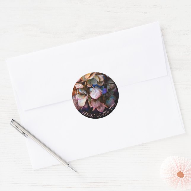 Sticker Rond Fleur chrétienne Jésus t'aime (Enveloppe)