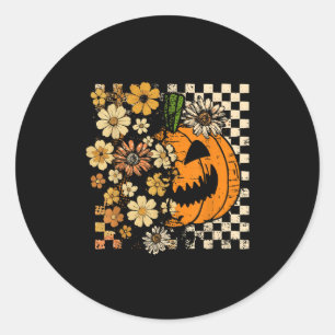 Sticker Rond Fleur Citrouille vintage Halloween automne Thankgi