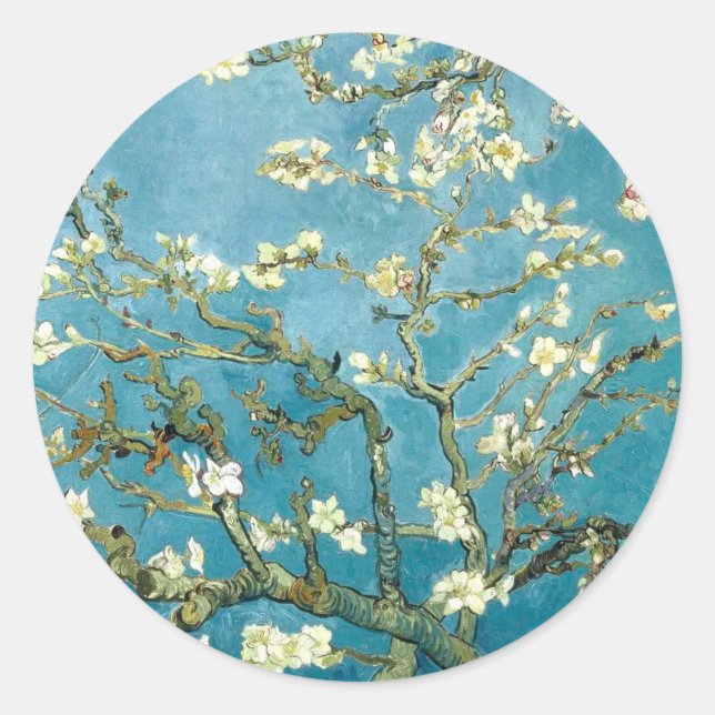 Sticker Rond Fleur d'amande (1890) Vincent Van Gogh Art (Devant)