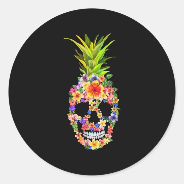 Sticker Rond Fleur d'ananas Crâne Tropical Fruit d'été (Devant)