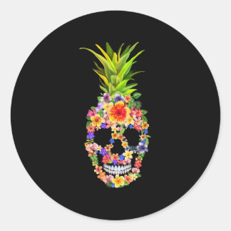 Sticker Rond Fleur d'ananas Crâne Tropical Fruit d'été