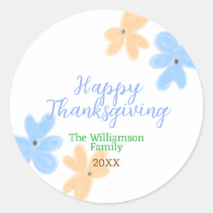 Sticker Rond Fleur d'aquarelle bleu orange vert hiverMerci