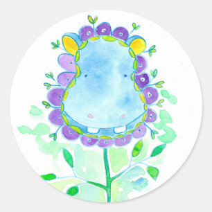 Sticker Rond Fleur d'aquarelle Hippo bleu