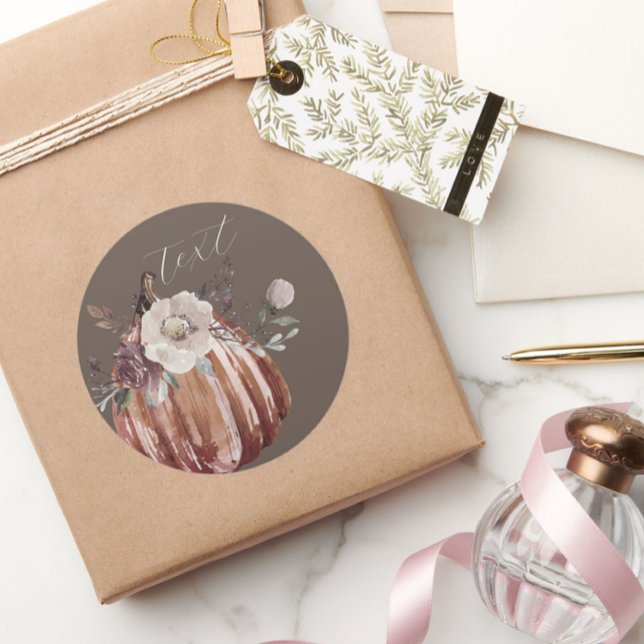 Sticker Rond Fleur d'automne citrouille marron, terre cuite, po (Créateur téléchargé)