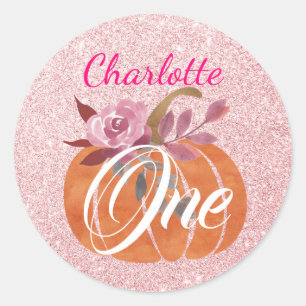 Sticker Rond Fleur d'automne de citrouille Floral d'anniversair