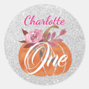Sticker Rond Fleur d'automne de citrouille Floral d'anniversair