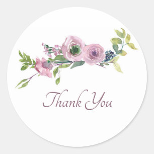 Sticker Rond Fleur de aquarelle mauve merci rond classique s