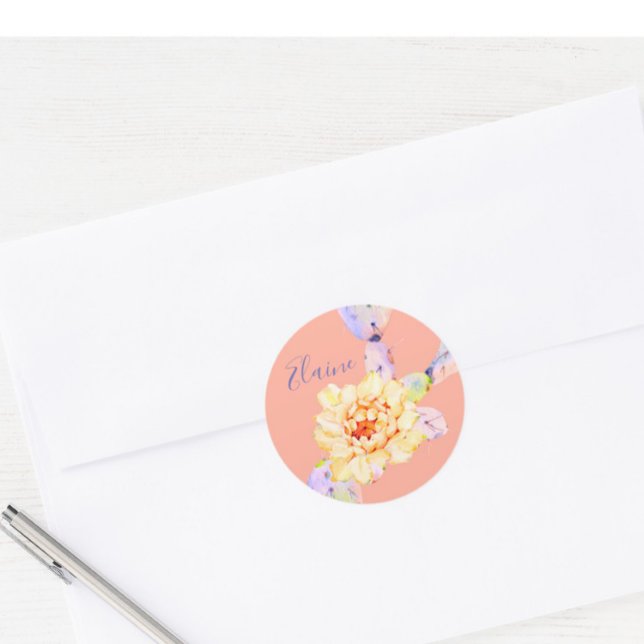 Sticker Rond Fleur de cactus fleur désert aquarelle pêche viole (Créateur téléchargé)