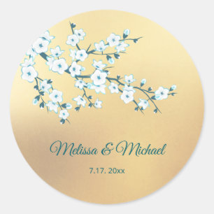 Sticker Rond Fleur de cerisier blanche or