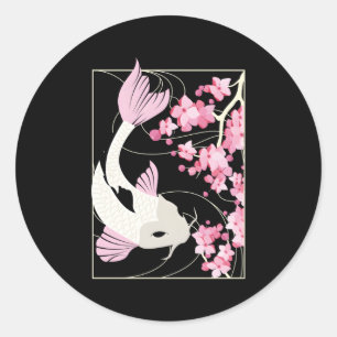 Sticker Rond Fleur de cerisier I Poisson japonais I Koi Carp