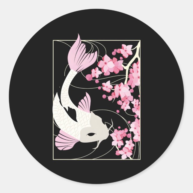 Sticker Rond Fleur de cerisier I Poisson japonais I Koi Carp (Devant)