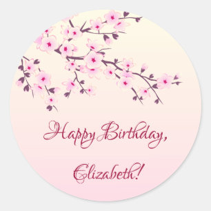 Sticker Rond Fleur de cerisier rose   Anniversaire personnalisé